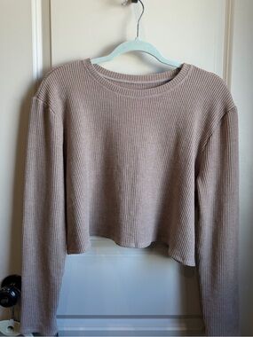 Pacsun Thick Henley Waffle Cropped Long Sleeve Top